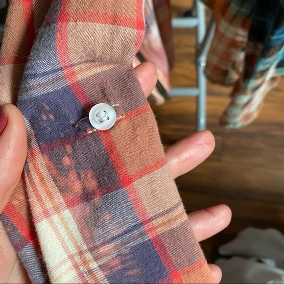 Handmade Ombré Custom Bleached Plaid Button Down Shirt Women Small Upcycled Boho - Picture 8 of 12